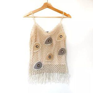 She's USA Boho Festival Fringe Tank Crop Top Crochet‎ Patchwork Size Small